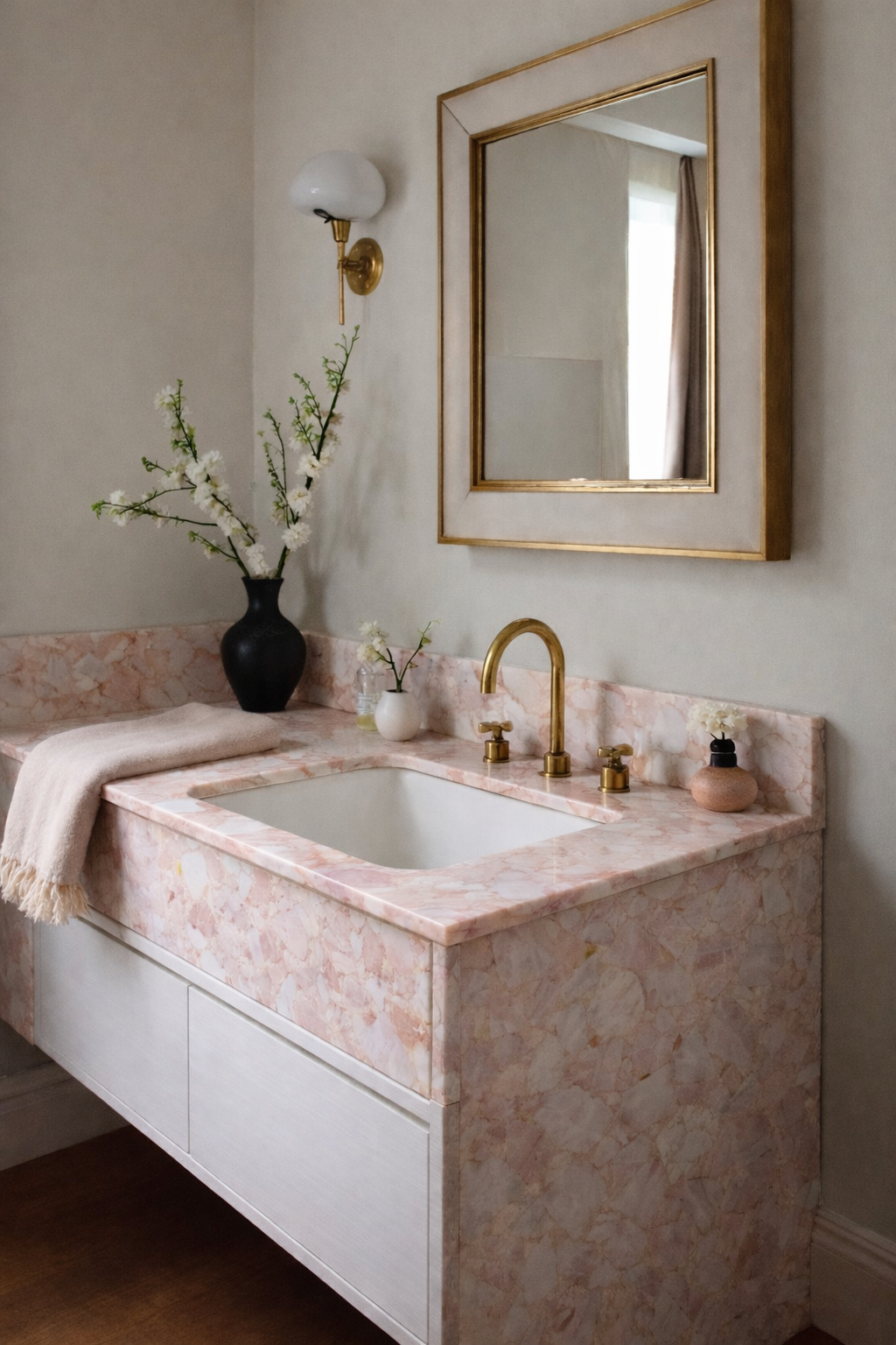 Rose Engineered Stone bathroom vanity